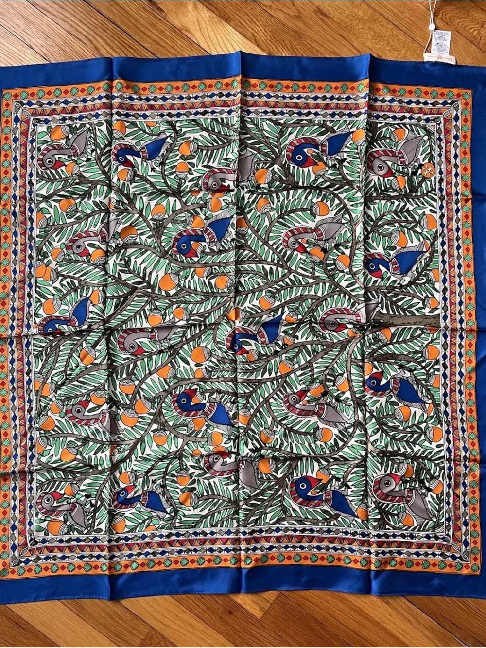 Tory Burch SOMETHING WILD SILK SQUARE SCARF COURT GREEN 34”